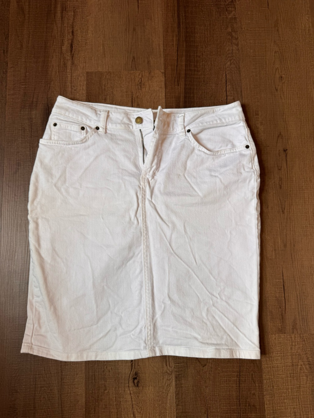 White Zip-Front Denim Skirt